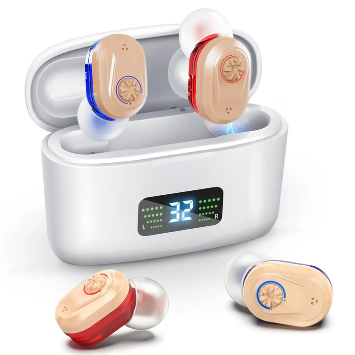 Mini kabelloses Hörgerät HearMax mit Geräuschunterdrückung für klaren Klang und besseres Verstehen.