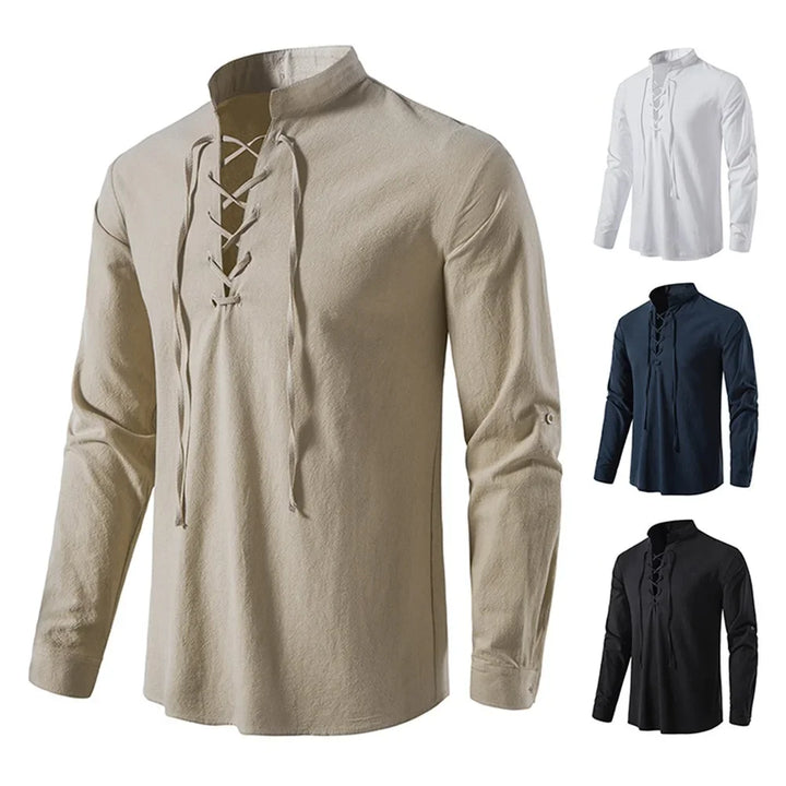 Lockeres Herren Langarmhemd für den Sommer, im lässigen Boho-Stil, ideal für Strandtage.