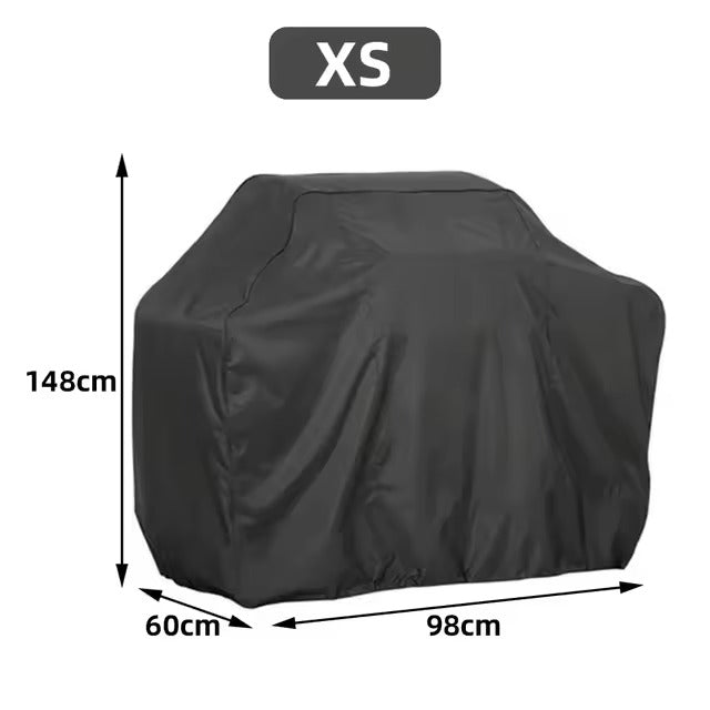 Schwarze Schutzhülle für BBQ Grill; langlebig, UV-beständig und reißfest; ideal für den Garten.
