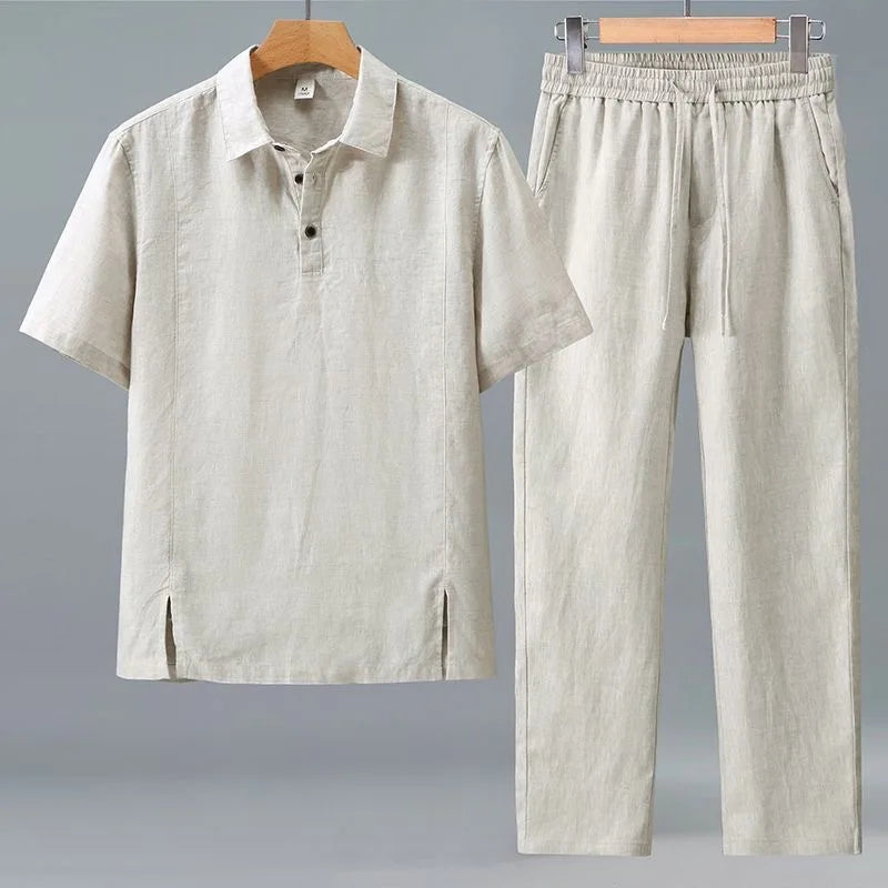 Herren Zweiteiler Set: Elegantes Poloshirt & Freizeithose für Sommer & Frühling. Bequemer Herren Freizeitanzug.