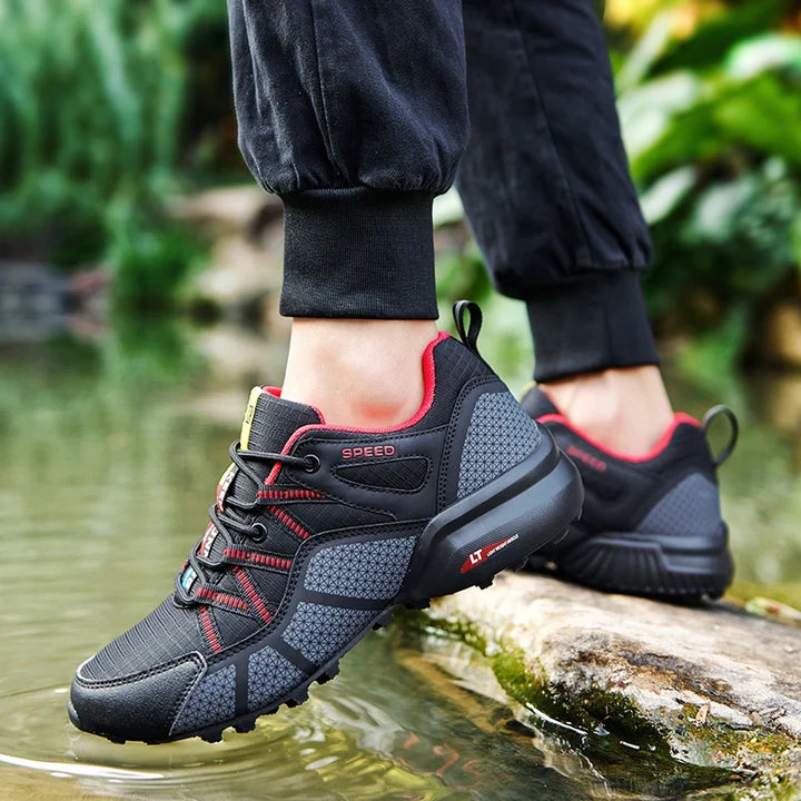 Vielseitige Herren Wanderschuhe (Orange) mit Schnürung, rutschfest für Wander- & Freizeitsport.