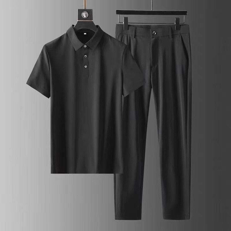 Komfortables Herrenmode Lounge-Set: Kurzarmhemd und Faltenhose für den Sommer. Perfekt für Freizeit & Entspannung.
