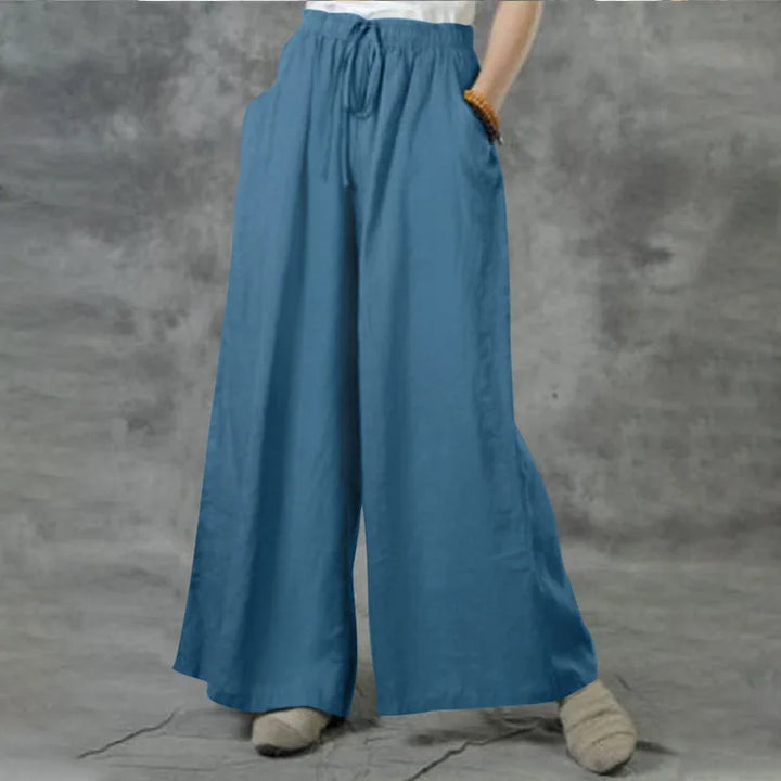 Elegante Damenhose mit weitem Bein und flexiblem elastischem Bund, perfekt für bequemen Style.