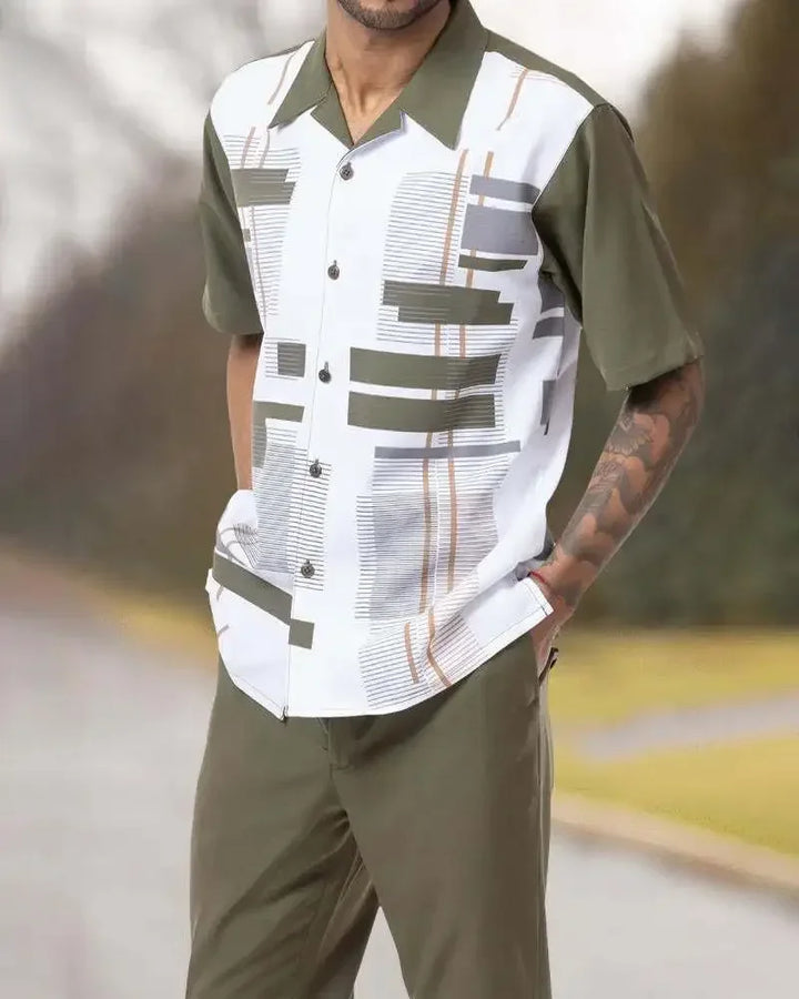 Herren Casual Mode: Dunkelblaues Hemd und Hose, ideal für entspannte Abende oder Treffen.