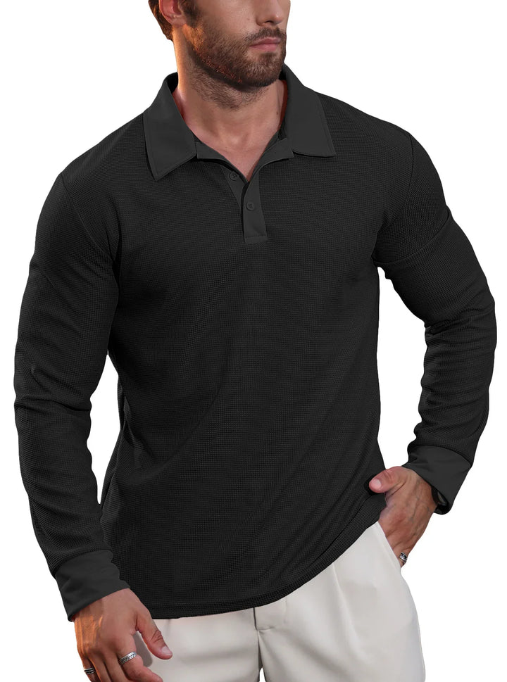 Herren Langarm Poloshirt, strukturiert, sportlich-elegant kombiniert, ideal für Freizeitlooks.