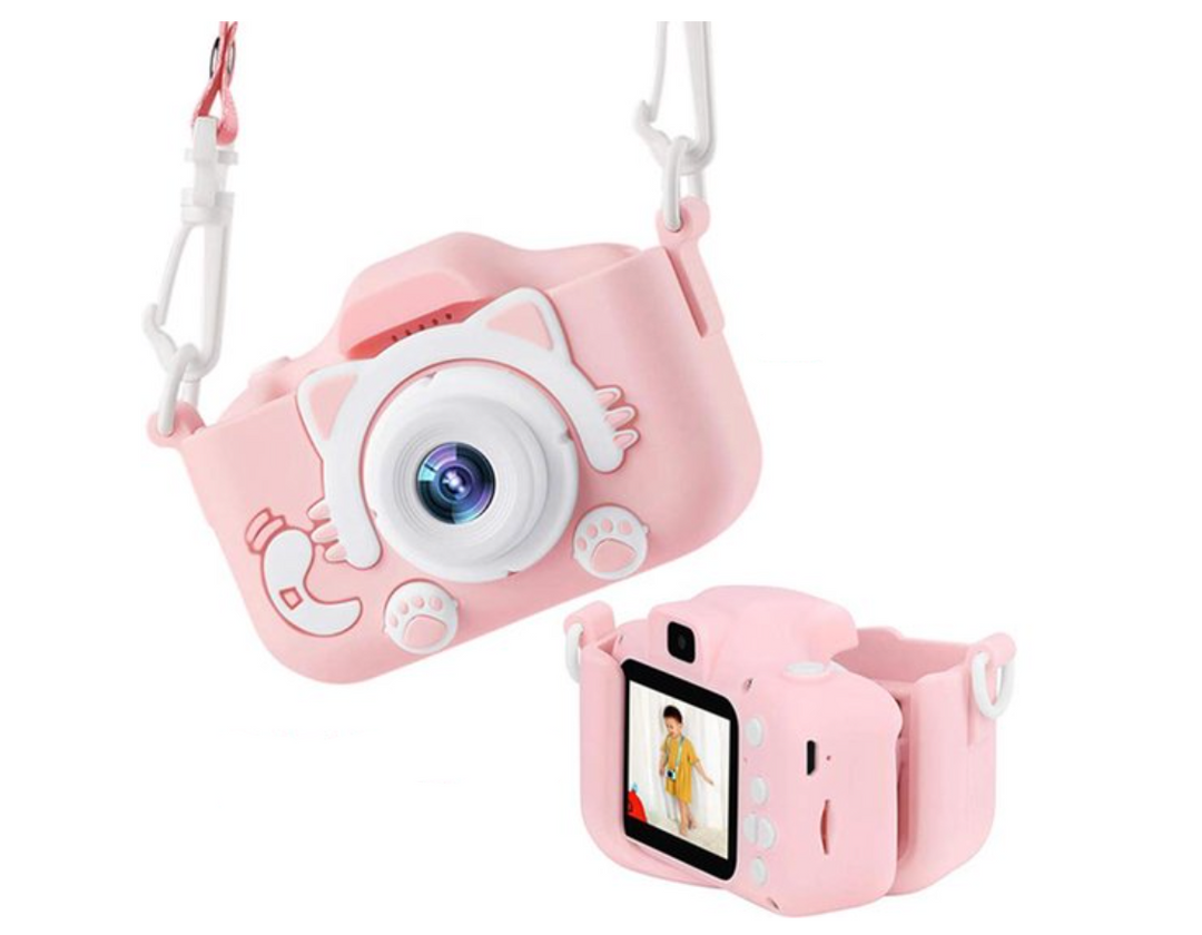 Stoßfeste Kinderkamera mit HD-Funktion und Spielen. Sicheres Kinderspielzeug für Fotografie-Anfänger. Erhältlich in Rosa.