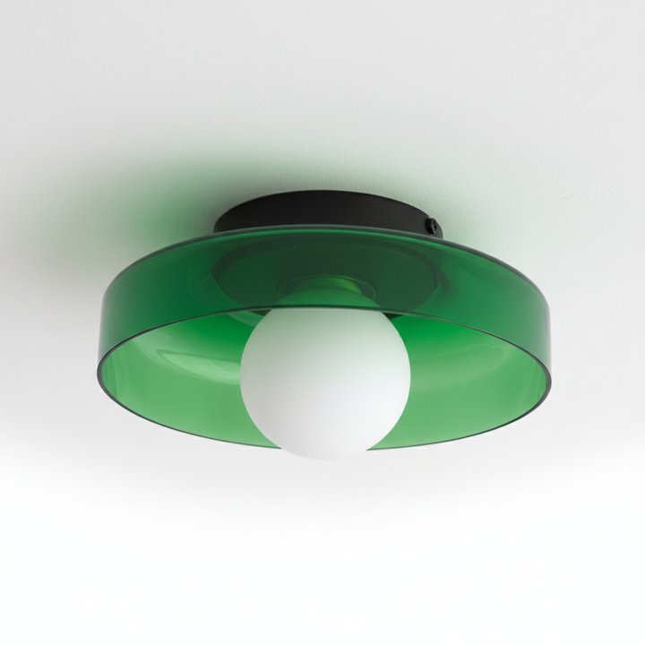 Runde SphereGlow Glas Deckenlampe mit warmem Licht. Perfekte Schlafzimmerlampe für gemütliches Ambiente.