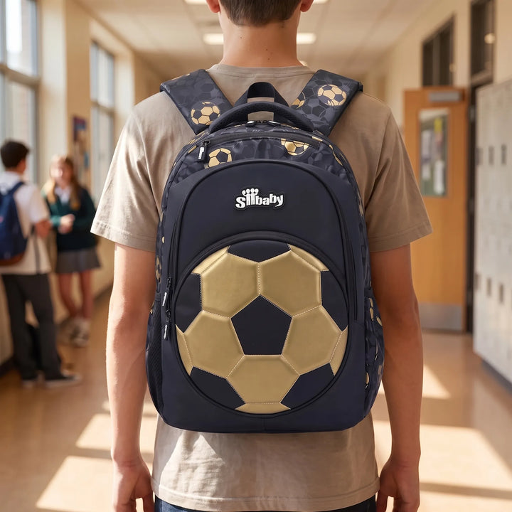 Geräumiger Kinder Schulrucksack mit coolem Fußballmotiv für Jungen. Ergonomisch, ideal für die Schule.