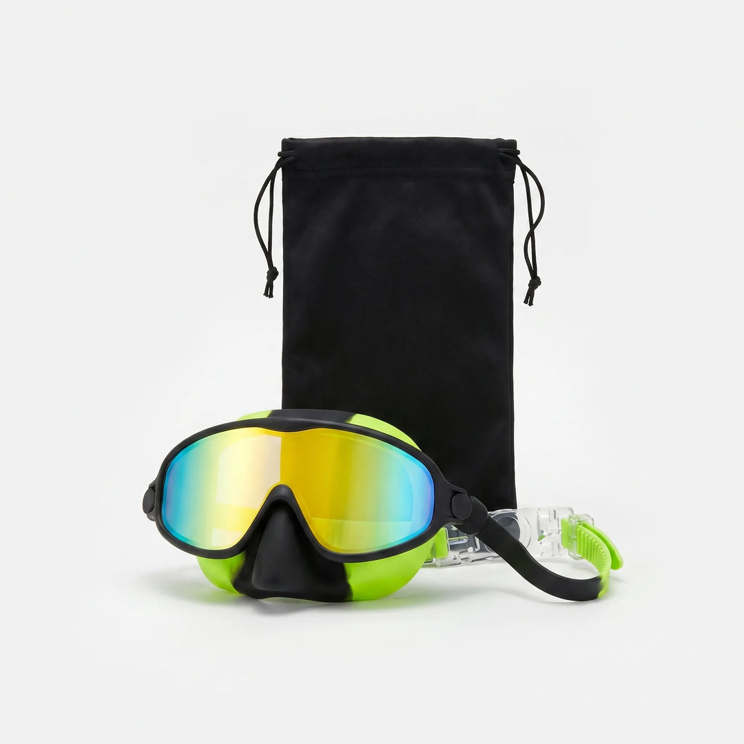 Transparente Kinder Schwimmmaske mit Nasenschutz für klare Sicht und Schutz unter Wasser.