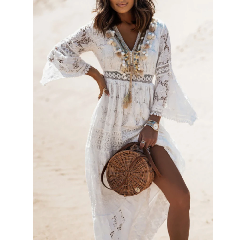 Elegantes Damen Sommerkleid, festlich und stilvoll, ärmelloses oder langärmeliges Design.