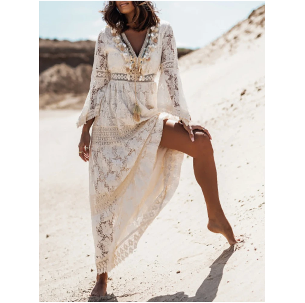 Langärmeliges Damenkleid, stilvoll und elegant, ideal für kühle Sommerabende und besondere Feste.