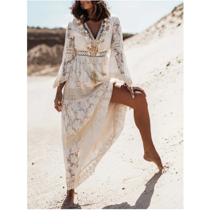 Langärmeliges Damenkleid, stilvoll und elegant, ideal für kühle Sommerabende und besondere Feste.