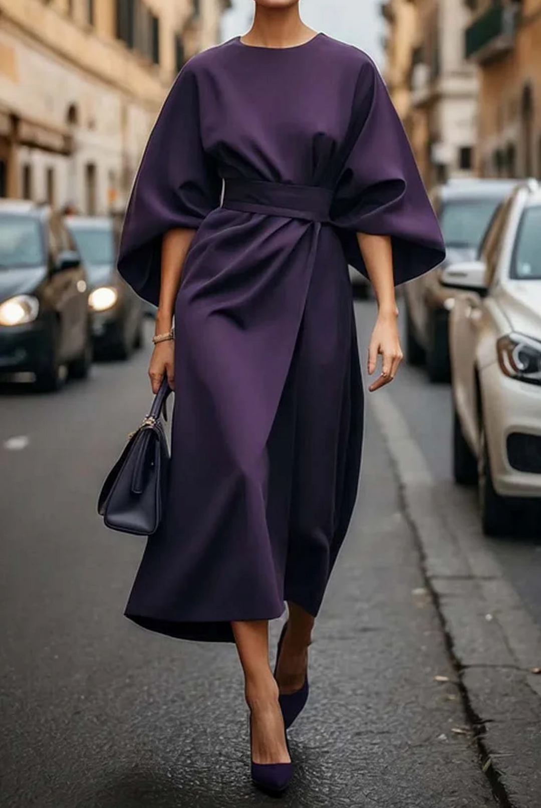 Vielseitiges Damen Midikleid Annika, ideales Sommer- & Herbstkleid mit schickem Taillengürtel.
