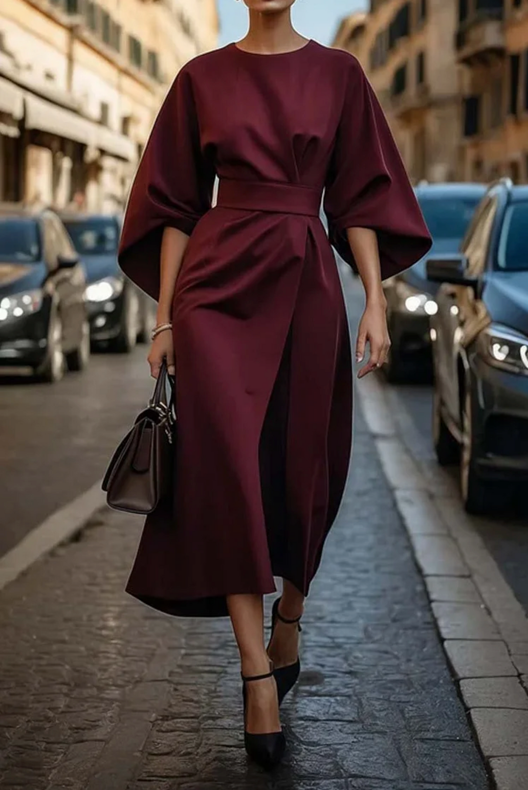 Annika Midikleid für Damen: elegantes Businesskleid oder schickes Freizeitkleid mit Taillengürtel.