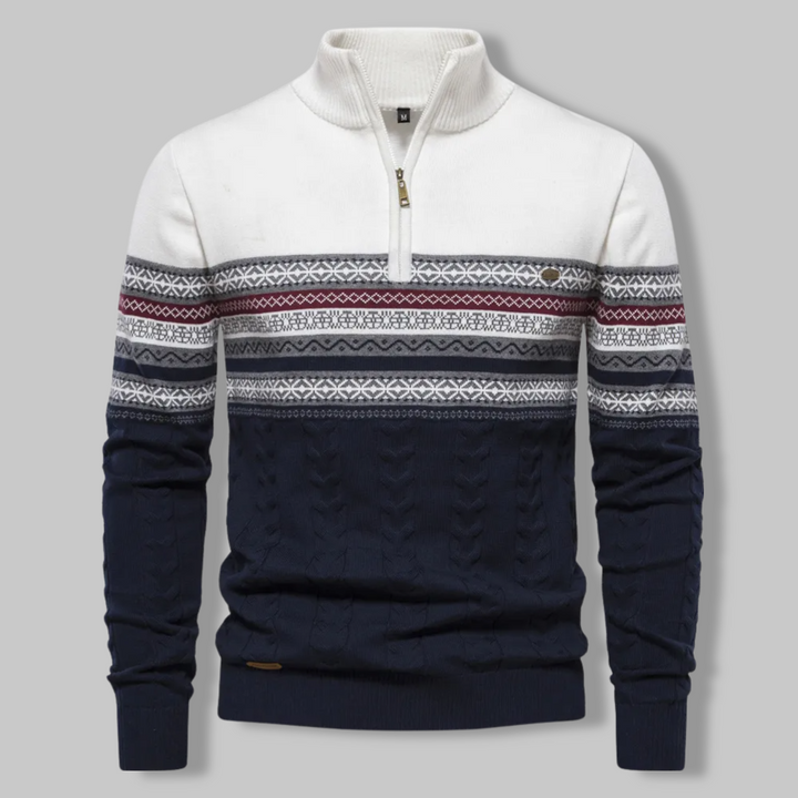 Warmer gestreifter Herren Zip-Pullover für den Winter, stilvoll & bequem, ideal für Freizeit.