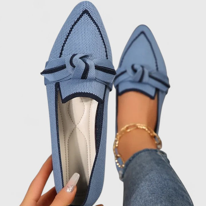 Elegante Damen Spitz-Loafer mit stilvollem Knotendetail, flach & bequem für Frühling und Sommer.