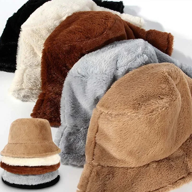 Eleganter Damen Winter-Eimerhut aus weichem Kunstpelz, vielseitig kombinierbar.