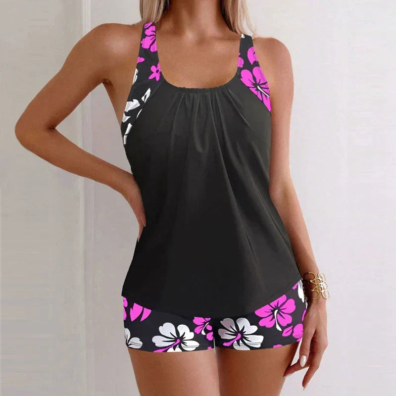 Eleganter Damen Rina Zweiteiler-Badeanzug mit Blumenprint, bequem für Pool & Urlaub.