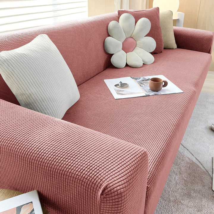 Wohnzimmerdeko mit dieser dehnbaren Sofahusse in Gelb. Frischer Farbwechsel & zuverlässiger Schutz.
