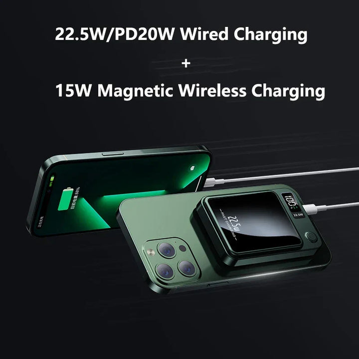 Reise Powerbank kabellos, 22.5W schnellladen, magnetisch, unverzichtbar für unterwegs.