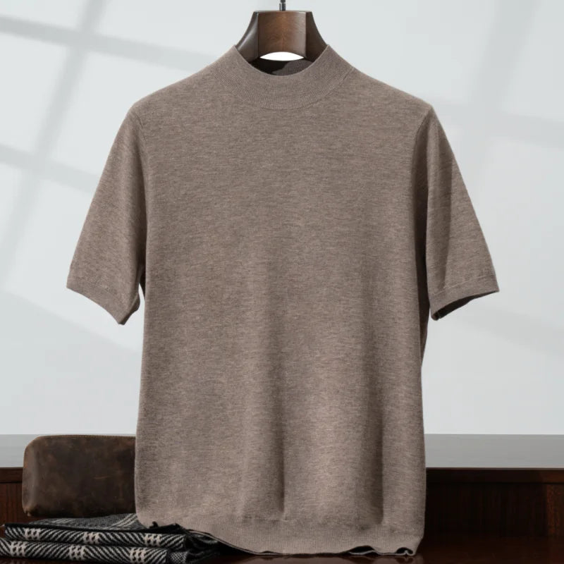 Herren Kurzarm Strickpullover mit Stehkragen, elegant & bequem, ideal für Frühling/Sommer Freizeit & Alltag.