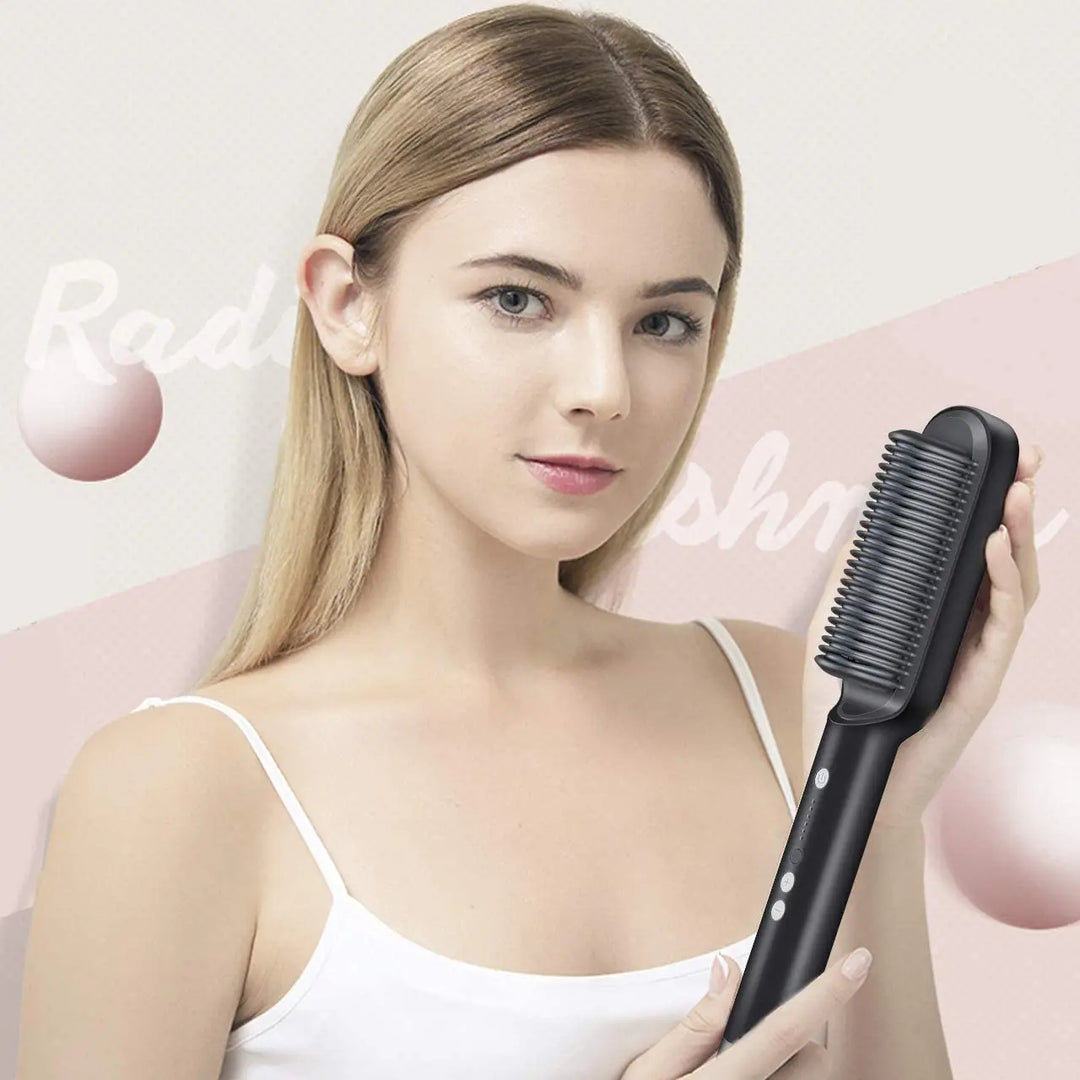 Beheizte Haarbürste für Damen zum Glätten und Stylen. Schnelle Erwärmung für professionelle Ergebnisse und Haarpflege.
