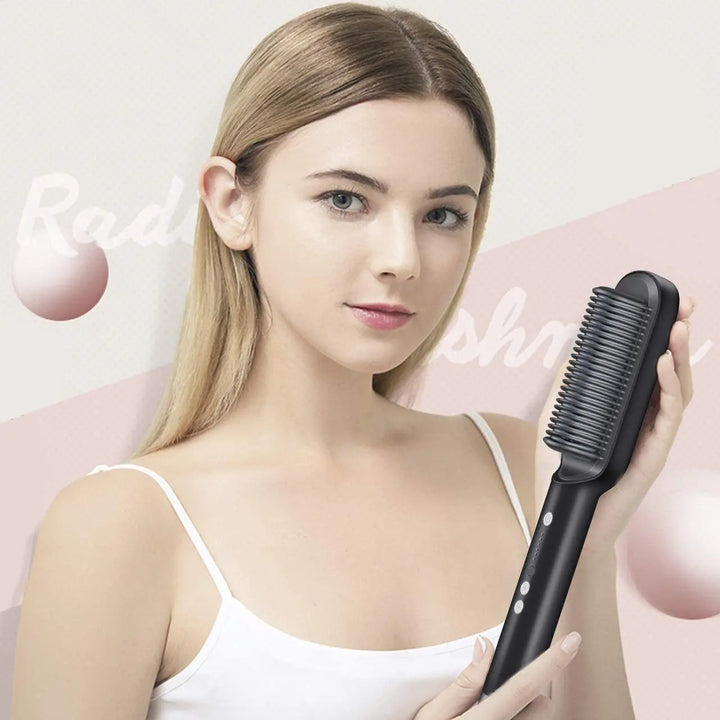 Beheizte Haarbürste für Damen zum Glätten und Stylen. Schnelle Erwärmung für professionelle Ergebnisse und Haarpflege.