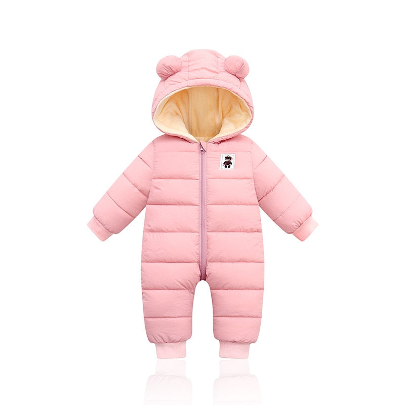 Warmer Baby Schneeanzug mit Kapuze & niedlichen Bärenohren. Perfekt für kalte Wintertage & Outdoor-Spiele.