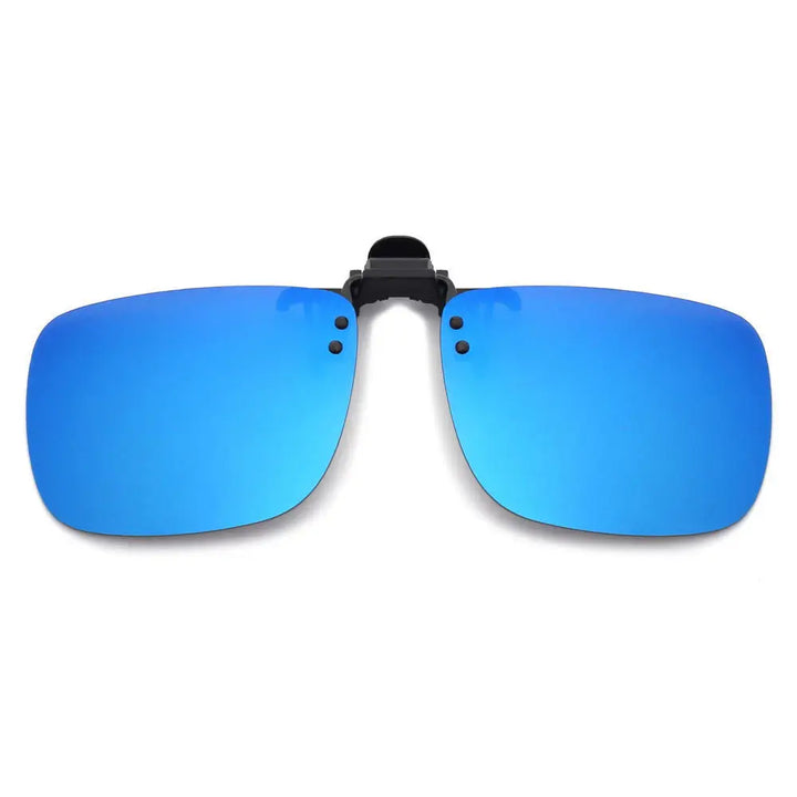 Blendfreier, hochklappbarer Sonnenclip, unisex. Effektiver UV400 Schutz für alle Brillenträger.
