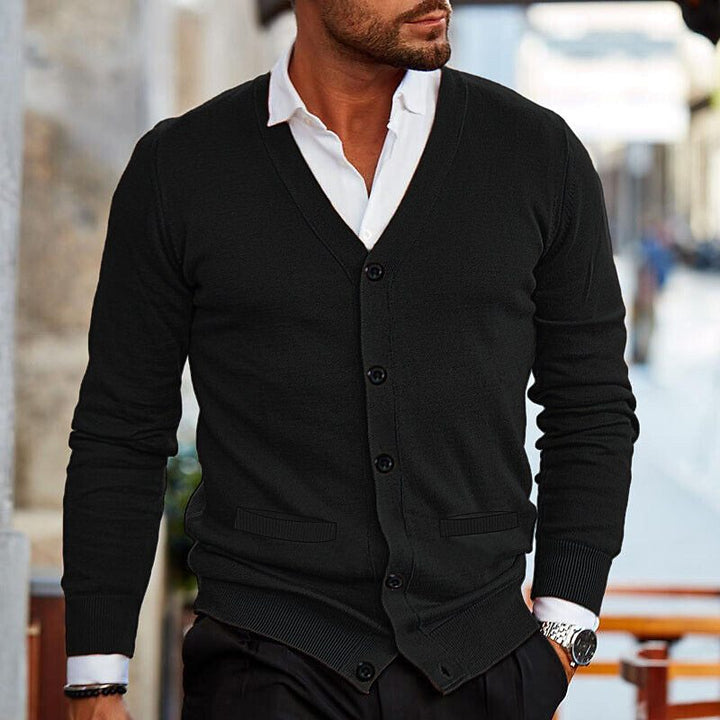 Stilvolle Herren Lässige Strickjacke. Bequemer Langarm-Cardigan mit Knöpfen, ideal für Business & Freizeit.
