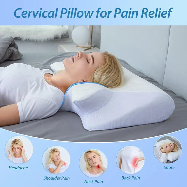 Modernes ergonomisches Nackenkissen als Heimtextil im Schlafzimmer; sorgt für erholsame Nächte und Nackenkomfort.