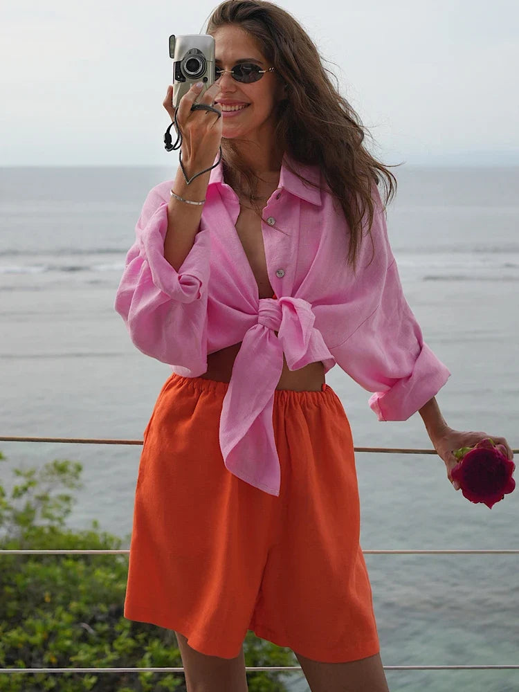 Weit geschnittene Damen Oversize Bluse Violetta in Weiß, luftig und modern für den Sommer.