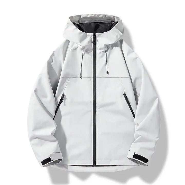 Herren wasserdichte Outdoorjacke mit Kapuze in Schwarz. Winddicht & atmungsaktiv.