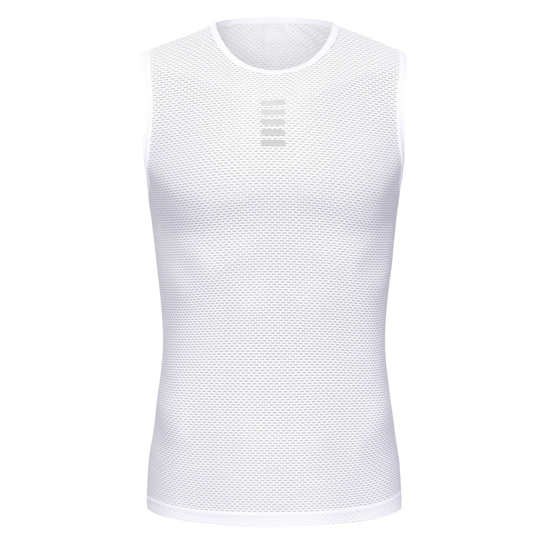 Aktiver Radfahrer trägt ärmelloses Herren Radsport Baselayer Trikot für Höchstleistung auf der Strecke.
