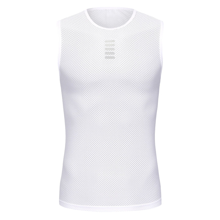 Aktiver Radfahrer trägt ärmelloses Herren Radsport Baselayer Trikot für Höchstleistung auf der Strecke.