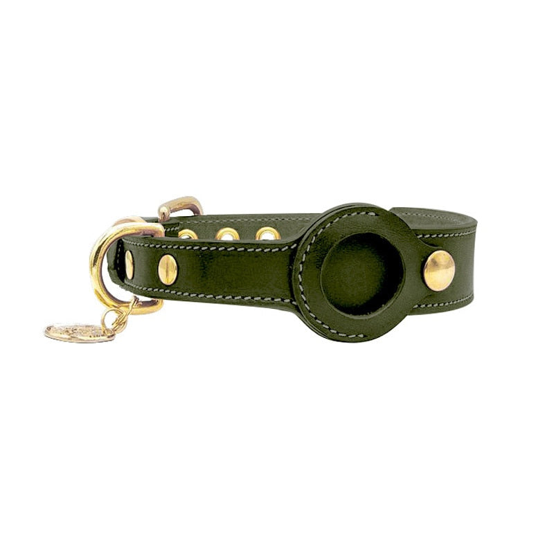 Hochwertiges Lederhalsband für Hunde & Katzen mit integriertem AirTag-Halter für sicheres GPS-Tracking.