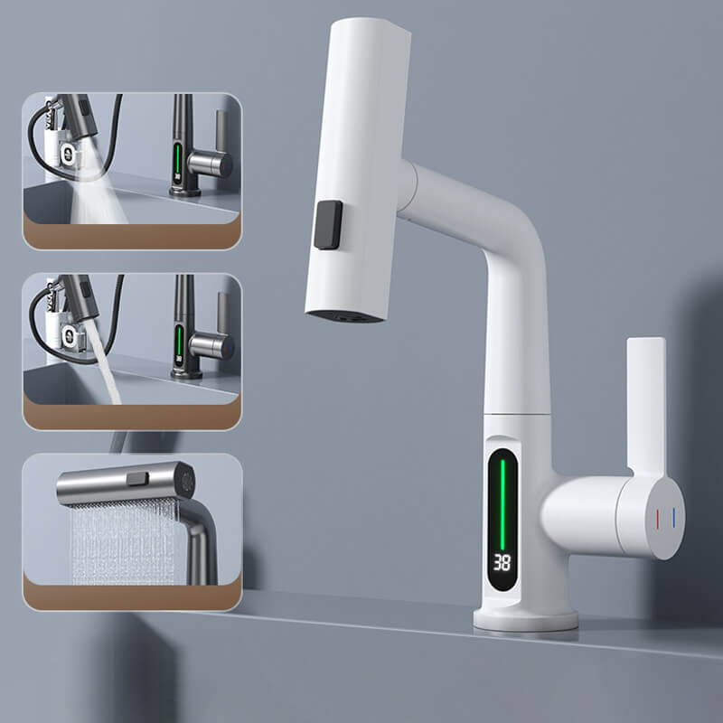 Smartes Spültischarmatur-Set mit LED-Anzeige, flexibler Brause & energiesparender Funktion, Messing.