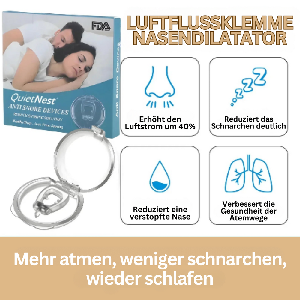 Effektiver Anti-Schnarch-Nasenclip zur besseren Atmung und für ruhigen, schnarchfreien Schlaf.