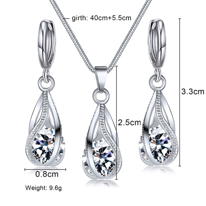 Damen Schneeflocken Halskette & Ohrringe Set, Sterlingsilber mit Zirkon, festlicher Winter-Schmuck.