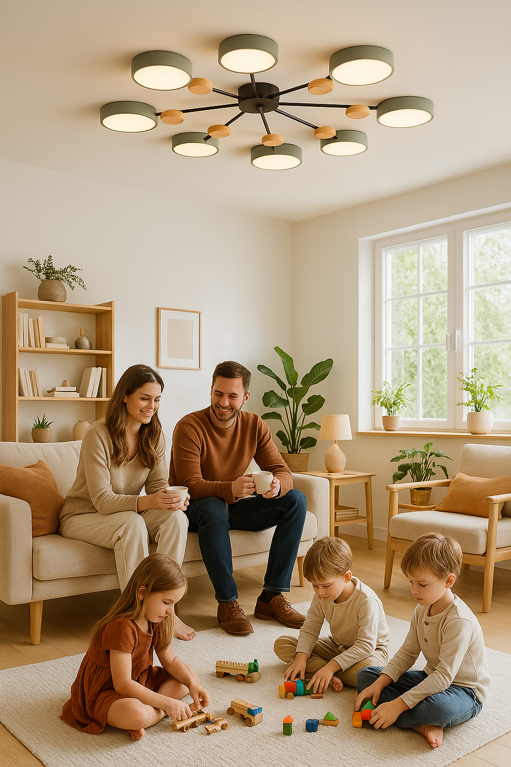 Energieeffiziente LED-Deckenlampe im skandinavischen Design, ideal für Esszimmer.