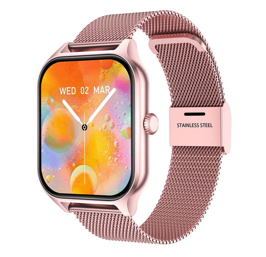 Smartwatch für Damen StyleTrack, ideal für Sport und tägliche Konnektivität, in Nahaufnahme mit Display.