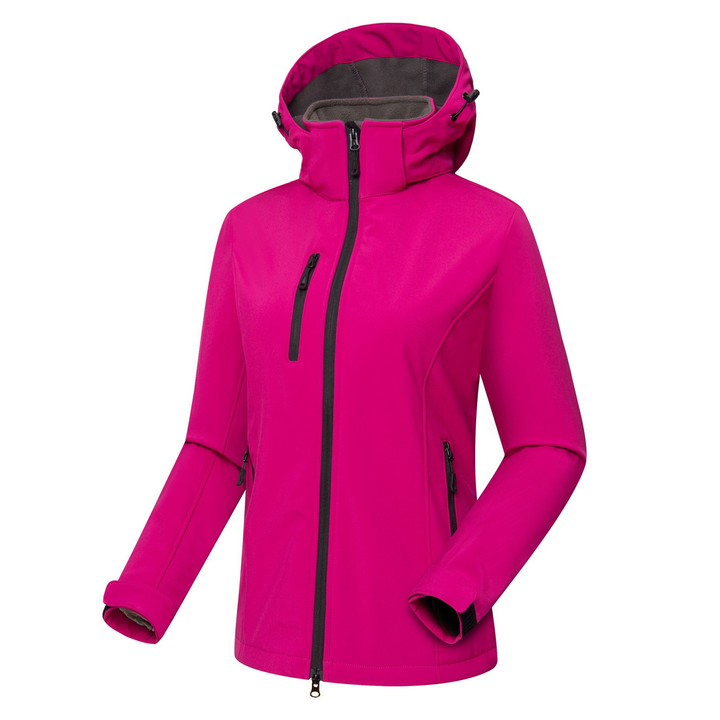 Damen Softshelljacke mit schützender Kapuze. Winddicht, atmungsaktiv und robust für Outdoor-Abenteuer & den täglichen Komfort.