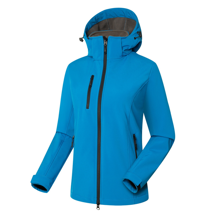 Leichte Damen Softshelljacke mit Kapuze, windabweisend. Die perfekte Übergangsjacke für Sport, Freizeit und Alltag.