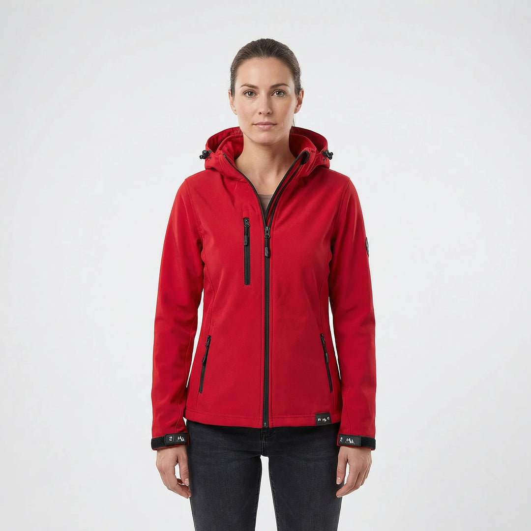 Damen Softshelljacke mit Kapuze, winddicht & atmungsaktiv. Ideal für Outdoor, Sport, Freizeit im Herbst/Frühling.