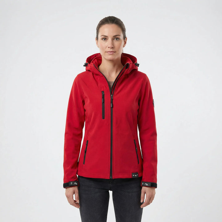 Damen Softshelljacke mit Kapuze, winddicht & atmungsaktiv. Ideal für Outdoor, Sport, Freizeit im Herbst/Frühling.