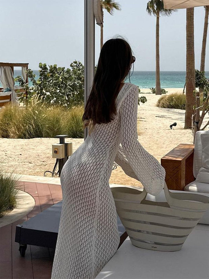 Langärmeliges Damen Sommerkleid, Freizeit-Maxikleid mit V-Ausschnitt und Boho-Ärmeln.