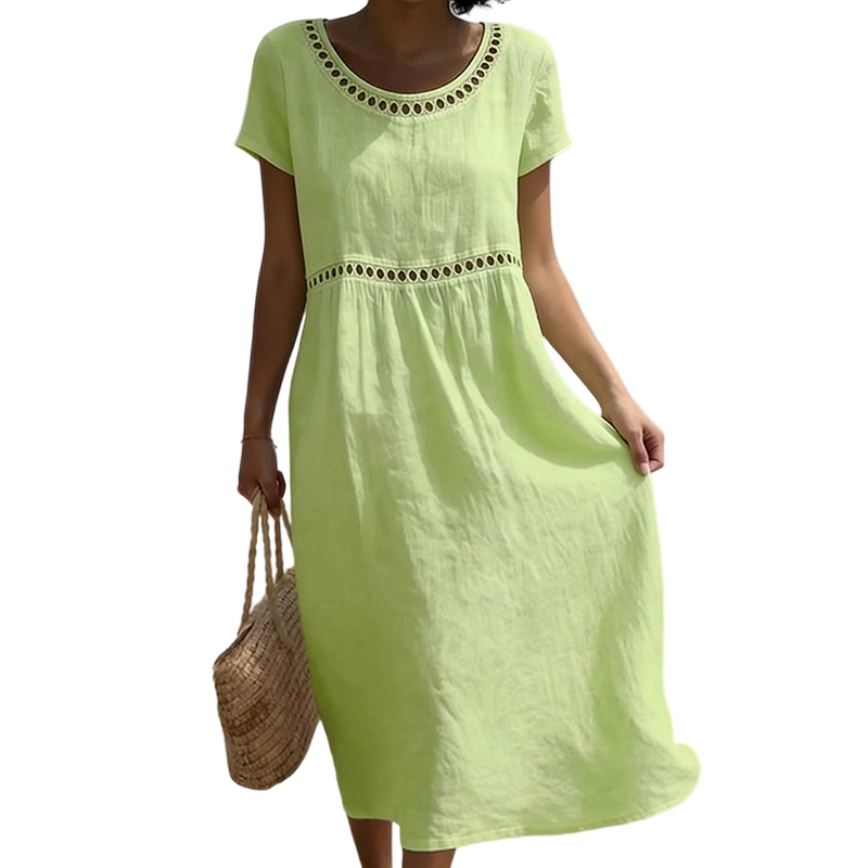 Luftiges Damen Midikleid mit Spitze und A-Linie, perfekt als lässiges Freizeit- oder elegantes Urlaubskleid.