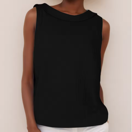Hochwertiges Damen Sommer Top mit Rollkragen, ärmellos und minimalistisch, zeitlos elegant.