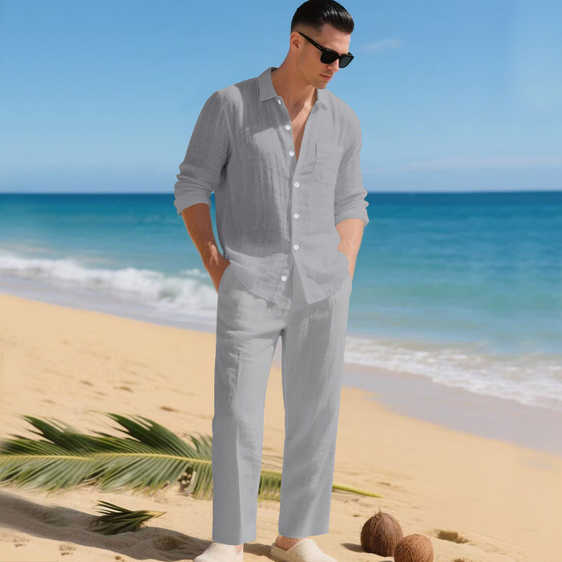 Komfortabler Herren Zweiteiler, entspanntes Hemd & Hose im Sommerset für Freizeit-Looks.