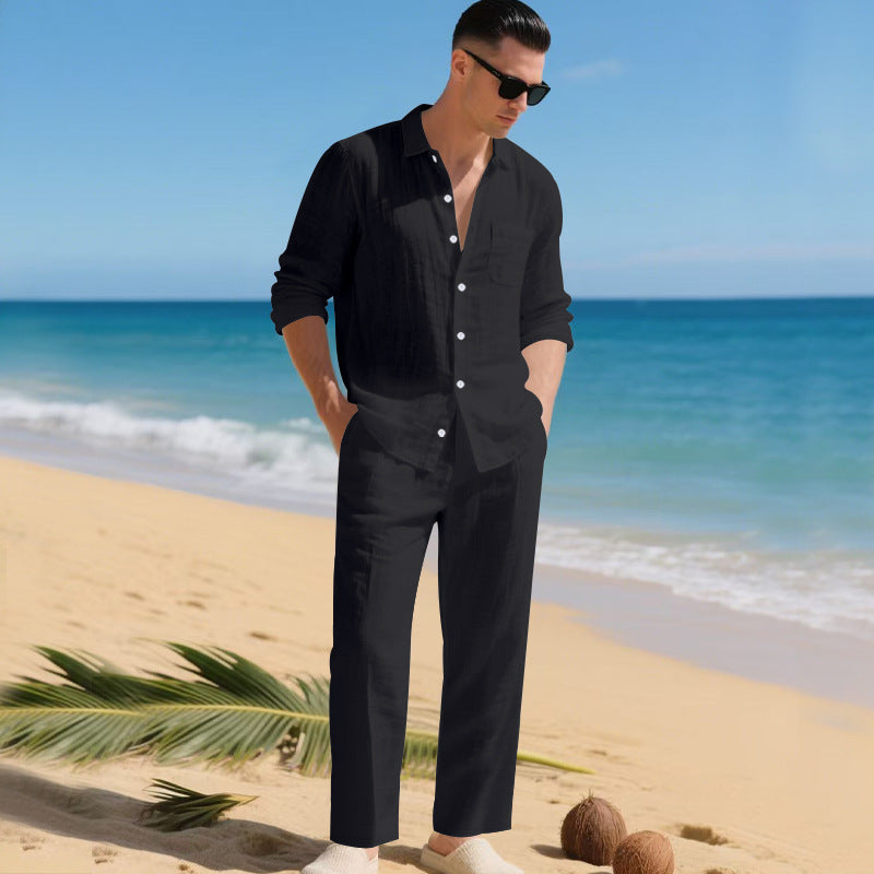 Herren Sommer Zweiteiler: Elegantes Hemd- und Hosen-Set für stilvolle warme Tage.